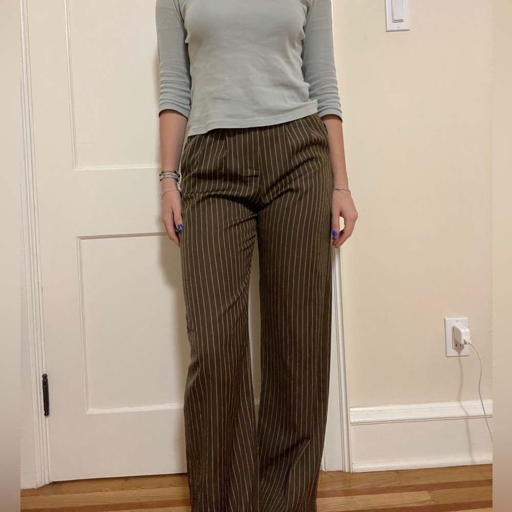 Charcoal Clothing Brown Pinstripe Pants